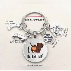 Silver Dachshund Keychain with Charms -  I Love Dachshunds